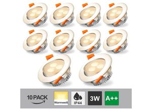 0726502833518 - 10X LED Einbaustrahler Spot Warmweiß 3W Set Einbauleuchte Deckenleuchte Strahler IP44 3W - Silber