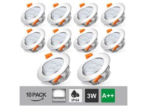 0726502833525 - 10X led Einbaustrahler Spot Set Kaltweiß 3W Einbauleuchte Deckenleuchte Strahler IP44 3W - Silber - Vingo