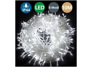 0726502846556 - Vingo - 10M 100 led Lichterkette KaltWeiß 8 Lichtmodi IP44 Party Garten Innen Außen Deko Weihnachtsbeleuchtung - Kaltweiß