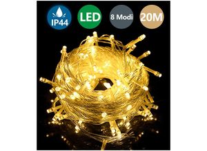 0726502846570 - Vingo - 20M 200 led Lichterkette Warmweiß 8 Lichtmodi IP44 Party Garten Innen Außen Deko Weihnachtsbeleuchtung - Warmweiß