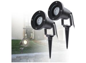 0726502847669 - VINGO 2er Pack Gartenstrahler mit Erdspieß 4W GU10 LED IP65 Wasserdicht Gartenbeleuchtung mit Stecker Warmweiß 3000K Außenleuchte für