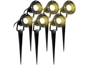 0726502847683 - 6er Pack Gartenstrahler mit Erdspieß 4W GU10 led IP65 Wasserdicht Gartenbeleuchtung mit Stecker Warmweiß 3000K Außenleuchte für BaumTeichGarten