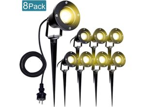 0726502847713 - VINGO 8er Pack Gartenstrahler mit Erdspieß 4w GU10 LED Warmweiß Gartenbeleuchtung mit Stecker IP65 Wasserdicht Aussen-Leuchte für Terrassen Balkone