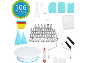 0726503024717 - 106 Teiliges Kuchen Spritztüllen Set Profi Edelstahl Tüllen Einweg Spritzbeutel Backzubehör Kuchen und Plätzchen Dekoration - Hengda