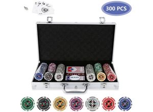 0726503026995 - Pokerkoffer 300 Chips Laser Pokerchips Poker 115 Gramm  2 Karten Händler 5 Würfel mit Aluminium-Gehäuse Silber Koffer - Hengda