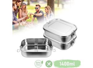 0726503388345 - 2x 1400ml Brotdose Metall Brotdose Thermobehälter Lunchbox bpa frei Edelstahl - Silber - Hengda