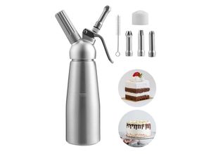 0726503421653 - Vingo - Sahnespender 05 l Aluminium Sahnesyphon Mit 3 Edelstahl Deko-Düsen und Reinigungbürste für die Zubereitung von Schlagsahne Creme Mousse