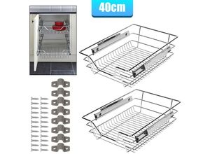 0726503431843 - Küchenschublade Schubladen Drahtkorb TeleskopSchublade Ablagen Schrankauszug 2x40cm - Silber - Vingo