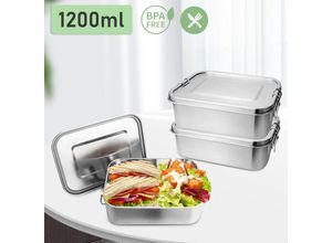 0726503434356 - Edelstahl Brotdose auslaufsicher Lunchbox Metall Dichte Bento Box Fassungsvermögen mit Fächern für Wandern Reisen Arbeit Schulkinder und Erwachsen