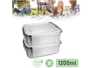 0726503603257 - Hengda 2x 1200ml Brotdose Metall Brotdose Thermobehälter Lunchbox BPA frei Edelstahl