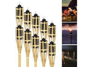 0726503673045 - 10x Fackel Gartenfackel Set Lampen Bambus-Garten-Fackel 90cm Fackeln Deko Fackel - Schwarz - Wolketon