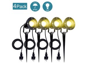 0726503673731 - Wolketon - 4X led Gartenstrahler Gartenleuchte Warmweiss led Gartenbeleuchtung IP65 4W GU10 Mit Erdspiess Stecker Aussen Wiese für AussenGartenWiese