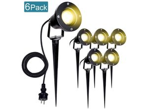 0726503673748 - Wolketon - 6X led Gartenstrahler Gartenleuchte Warmweiss led Gartenbeleuchtung IP65 4W GU10 Mit Erdspiess Stecker Aussen Wiese für AussenGartenWiese