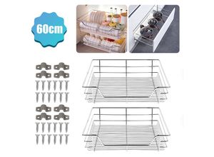 0726503802537 - 4x 60cm Küchenschublade Schubladen Drahtkorb TeleskopSchublade Ablagen Schrankauszug bis 20kg - Silber - Hengda