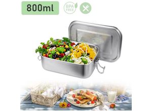 0726503905276 - 800ml Brotdose Metall Brotdose Thermobehälter Lunchbox bpa frei Edelstahl - Silber - Hengda