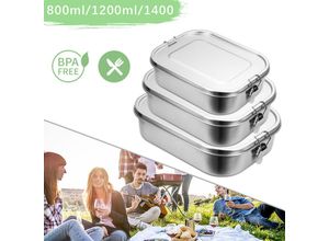 0726503905344 - Hengda - 800ml+1400ml Brotdose Metall Brotdose Thermobehälter Lunchbox bpa frei Edelstahl