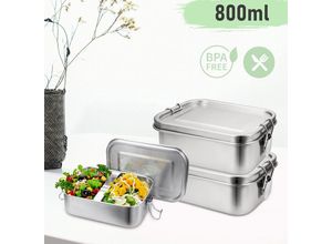 0726504016025 - 2x 800ml Brotdose Metall Brotdose Thermobehälter Lunchbox bpa frei Edelstahl - Swanew