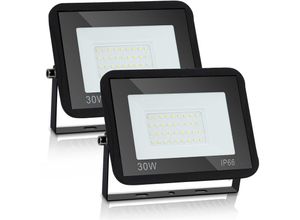 0726504027472 - 2X led Fluter Flutlicht Strahler 30W Scheinwerfer Baustrahler Außen Lampe IP65 Warmweiß - Schwarz - Swanew
