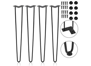 0726504113137 - Vingo - TolleTour 4x Hairpin Legs Tischbeine Tischgestell Metalltischbeine Haarnadelbeine Moebelfuesse Tischkufen Haarnadelbeine schwarz 2 Stangen