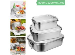 0726504171342 - Hengda 800-1400ml Brotdose ohne Plastik BPA frei brotdose edelstahl Edelstahl Lunchbox800+1200ml - Silber