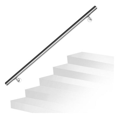 0726504481182 - Edelstahl Handlauf Geländer matt runde Treppe innen und außen ø 42 mm Treppengeländer mit Bügel silber 140 cm - Argent - Tolletour