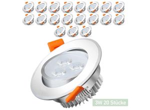 0726504541954 - Wolketon - 20X 3W led Strahler Spot Einbaustrahler Deckenstrahler Deckenspot 230V 245lm Kaltweiß Einbauspot Einbauleuchte Deckeneinbauleuchte - Silber