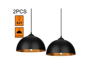 0726504548700 - Wolketon - 2er Set Pendelleuchte Lampenschirm Pendellampe Industrielle Vintage Metall E27 Hängelampe 60W Hängeleuchte Deckenlampe ø 30cm - schwarz