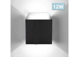 0726504705295 - Swanew - Applique led Extérieur Moderne IP65 Escalier Couloir Lampe Carré Up Down Lumière Déco 12W Noir Blanc Froid