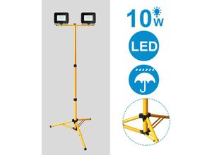 0726505003604 - Swanew - led Fluter mit Stativ Strahler Außen Baustrahler IP66 Flutlicht für Garten Hinterhof Hof 2X10W Kaltweiß - Schwarz