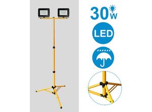 0726505003642 - Swanew - led Fluter mit Stativ Strahler Außen Baustrahler IP66 Flutlicht für Garten Hinterhof Hof 2X30W Kaltweiß - Schwarz