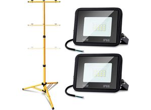 0726505115444 - Led Fluter mit Stativ Strahler Baustrahler IP66 Flutlicht Arbeitsleuchten für Garten Hof Hinterhof 2X10W Warmweiß - Tolletour