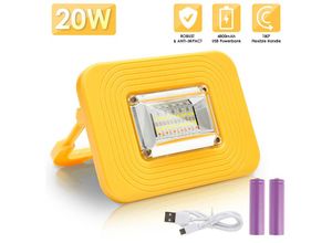 0726505414608 - Swanew - led Akku Fluter 20W Baustrahler Tragbarer led Fluter Arbeitslicht 3600mAh Akku für Camping Heimwerken IP65 - Gelb