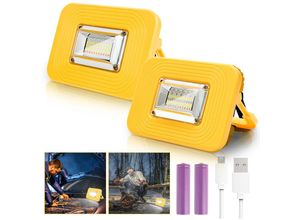 0726505414622 - Swanew - led Akku Fluter 2er 20W Baustrahler Tragbarer led Fluter Arbeitslicht 3600mAh Akku für Camping Heimwerken IP65 - Gelb