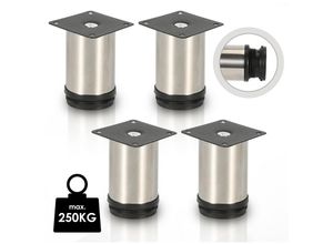 0726505416275 - 4er Set Möbelfüße Sockelfuß Tischfuß Möbel EdelstahlHöhe 120 mm Durchmesser 40 mm Höhenverstellung 15 mm - Swanew