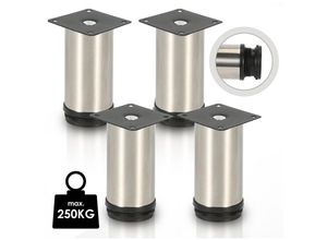 0726505416282 - 4er Set Möbelfüße Sockelfuß Tischfuß Möbel EdelstahlHöhe 150 mm Durchmesser 40 mm Höhenverstellung 15 mm - Swanew