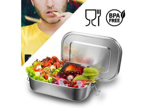 0726505420104 - Edelstahl Brotdose auslaufsicher Lunchbox Metall Dichte Bento Box Fassungsvermögen mit Fächern für Wandern Reisen Arbeit Schulkinder und Erwachsen