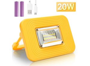 0726505648539 - Tolletour - led Akku Fluter 20W Baustrahler Tragbarer led Fluter Arbeitslicht 3600mAh Akku für Camping Heimwerken IP65 - Gelb