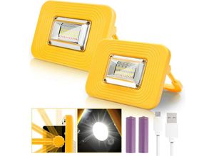 0726505648553 - Tolletour - led Akku Fluter 2er 20W Baustrahler Tragbarer led Fluter Arbeitslicht 3600mAh Akku für Camping Heimwerken IP65 - Gelb