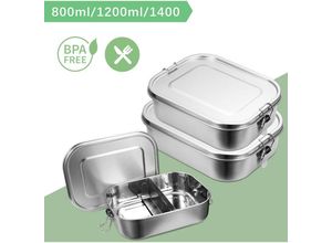 0726505733815 - SWANEW 800+1200ml Brotdose Metall Brotdose Thermobehälter Lunchbox BPA frei Edelstahl