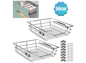 0726506004358 - Hengda 4X Küchenschublade Schrankauszug Korbauszug Teleskopschublade Vormontiert Verchromt Silber 50CM