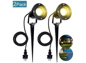 0726506048338 - Hengda - 2X Gartenstrahler 4W led Gartenleuchte mit Erdspieß Rasen Licht Warmweiß Wasserdicht IP65 für Außenbereich Garten Teich Landschaft - Warmweiß