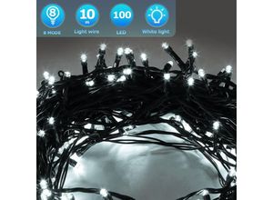 0726506261065 - 10M 100 LED Lichterkette für Weihnachtsbaum Kaltweiße dunkelgrün Kupferdraht mit 8 Programmen LEDs für innen und außen IP44