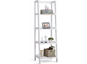 0728370739909 - Goplus - Standregal Bücherregal 4 Ebenen mit Kippschutz Leiter Regal Treppenregal Wohnzimmer Küche Badezimmer 445x38x140cm Weiß