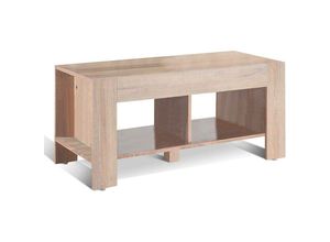 0728370750621 - Couchtisch Wohnzimmertisch Holztisch Sofatisch Salontisch Kaffeetisch Tisch mit Ablageboden 90 x 42 x 39 cm (l x h x b) Hellbraun - Goplus