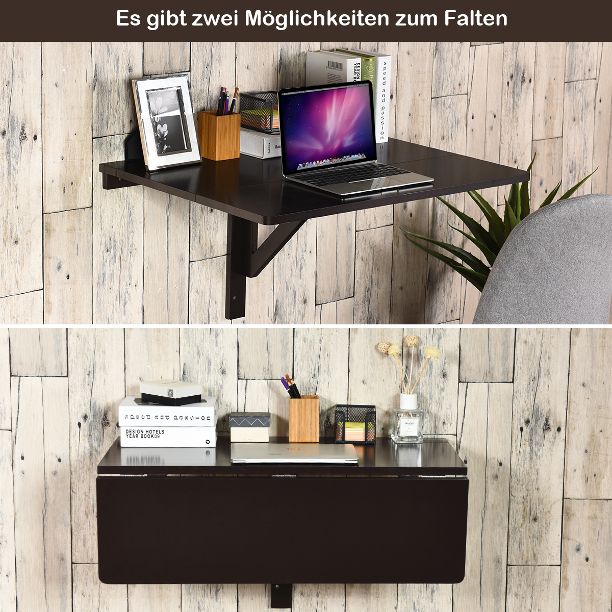 0728370801781 - Wand-Klapptisch Klappmodi Schreibtisch Küchentisch braun Holz 80 x 60 x 43 cm