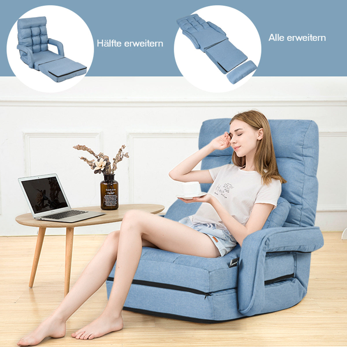 0728370801798 - Sofa Bed Lazy Folding Sofa Sleeping fauteuil voor thuis en kantoorblauw