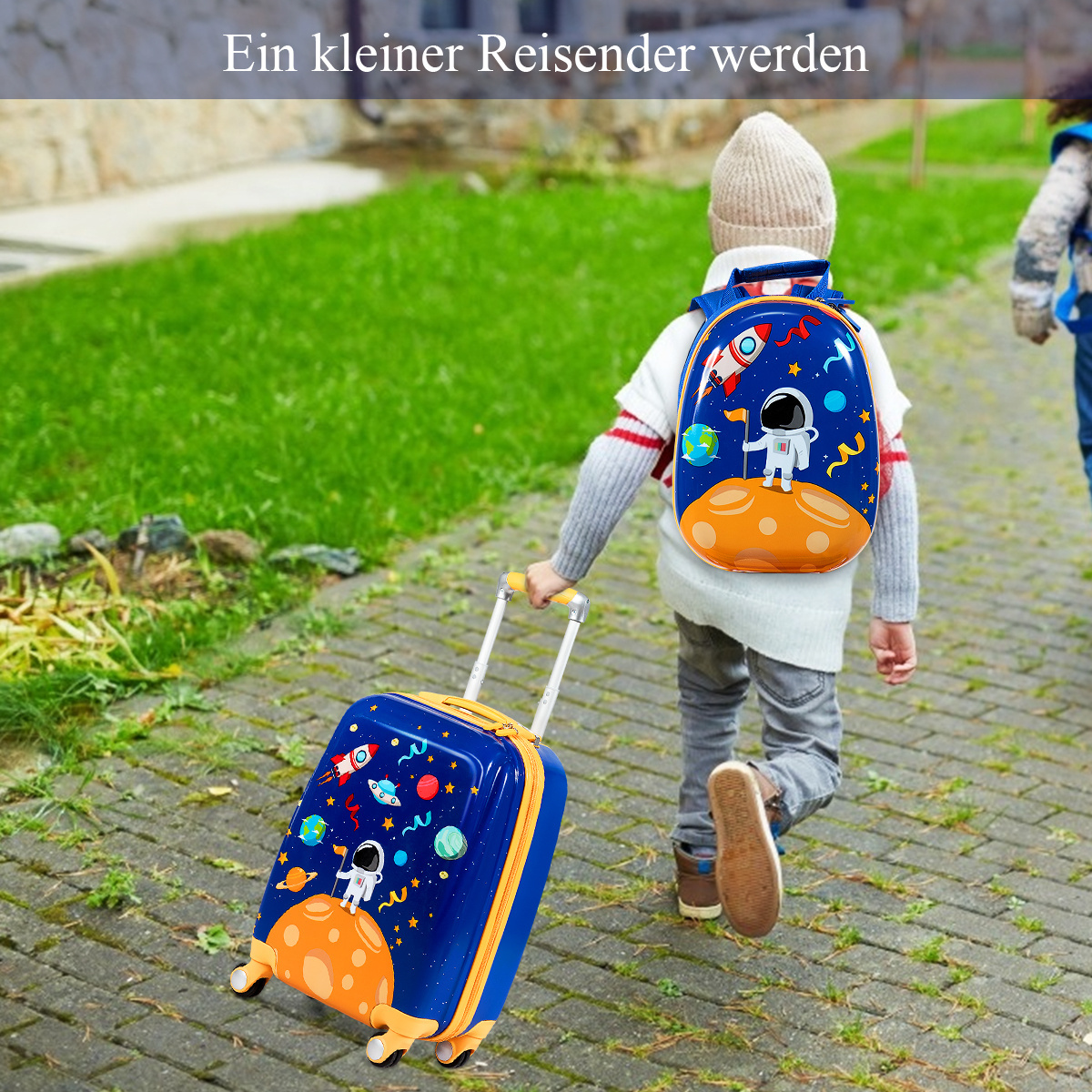 0728370802511 - Kindergepaeck Kindertrolley Kinderkoffer mit Rucksack Reisekoffer Jungen Handgepaeck Reisegepaeck Blau