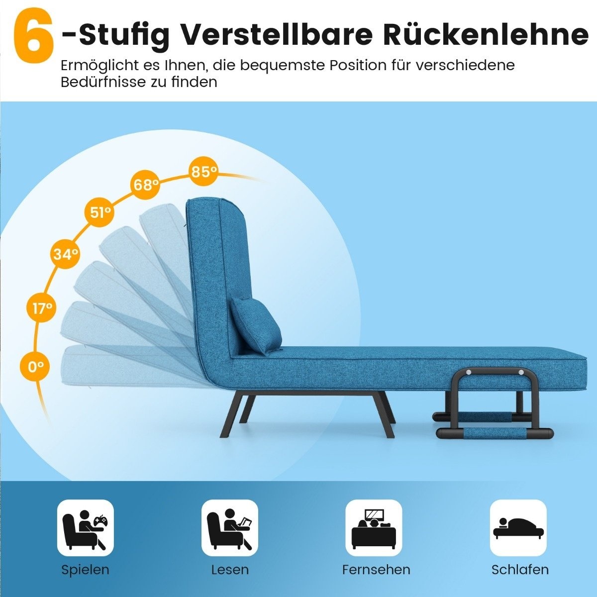 0728370802627 - Costway 4 in 1 Schlafsessel Klappsofa Bett mit 5 stabilen verstellbaren Rücken blau