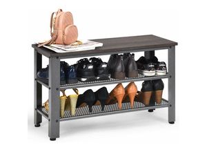 0728370803303 - Schuhbank mit Metallrahmen Schuhregal mit 2 Gitterablagen Schuhschrank im Industriedesign Konsolentisch fuer Eingang Wohnzimmer Dunkelbraun und