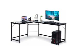 0728370803686 - Costway - Computertisch mit CPU-Ständer auf Rollen L-förmig Metallrahmen und holz 168 x 125 x 74 cm schwarz